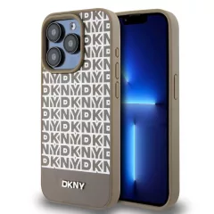   DKNY PU Leather Repeat Pattern Bottom Stripe MagSafe tok iPhone 13 Pro Max készülékhez barna