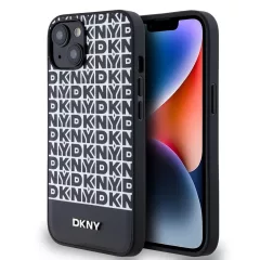   DKNY PU bőr Repeat Pattern Bottom Stripe MagSafe tok iPhone 14 készülékhez fekete