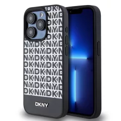   DKNY PU Leather Repeat Pattern Bottom Stripe MagSafe tok iPhone 14 Pro készülékhez fekete