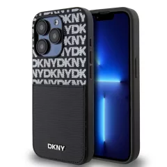   DKNY PU bőr Repeat Pattern Card Pocket Tok iPhone 15 Pro Max készülékhez fekete