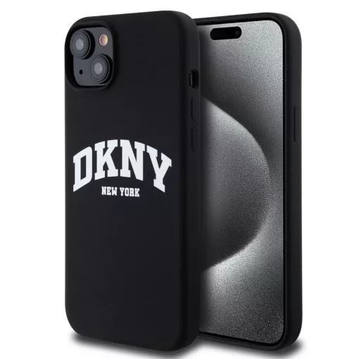 DKNY Liquid Silicone Arch Logo MagSafe tok iPhone 15 Plus készülékhez fekete