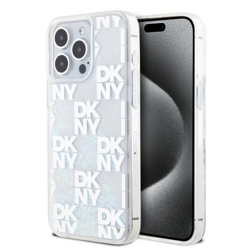 DKNY Liquid Glitter Checkered Pattern tok iPhone 15 Pro Max készülékhez áttetsző