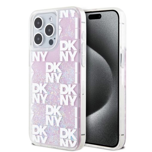 DKNY Liquid Glitter Checkered Pattern tok iPhone 15 Pro Max készülékhez rózsaszín