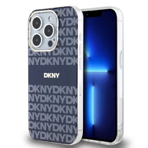 DKNY PC/TPU Repeat Pattern Tonal Stripe Magsafe tok iPhone 15 Pro készülékhez kék
