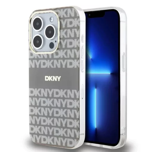 DKNY PC/TPU Repeat Pattern Tonal Stripe Magsafe tok iPhone 15 Pro készülékhez bézs
