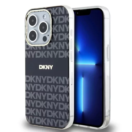 DKNY PC/TPU Repeat Pattern Tonal Stripe Magsafe tok iPhone 13 Pro készülékhez fekete