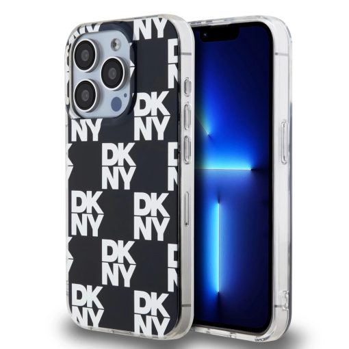 DKNY PC/TPU Checkered Pattern tok iPhone 15 Pro készülékhez fekete