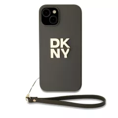   DKNY PU Leather Stack Logo csuklópántos tok iPhone 13 készülékhez barna