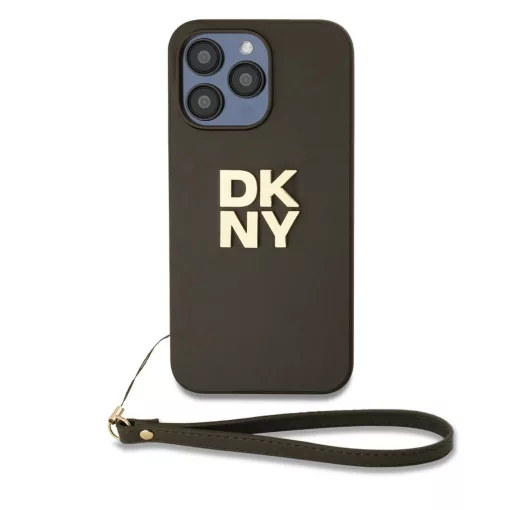 DKNY PU Leather Stack Logo Wrist Strap tok iPhone 14 Pro Max készülékhez barna