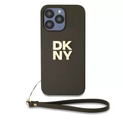   DKNY PU bőr Stack Logo csuklópántos tok iPhone 15 Pro Max készülékhez barna