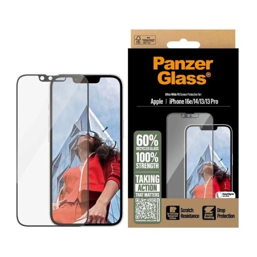 PanzerGlass Tempered Glass UWF kijelzővédő Apple iPhone 13/13 Pro/14/16e/17e készülékhez fekete