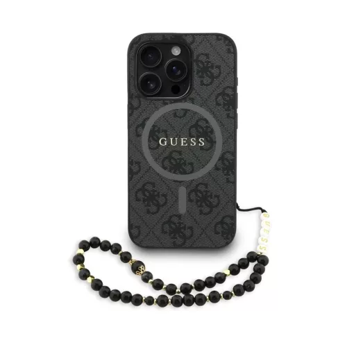 Guess PU Leather 4G Colored Ring Strap MagSafe tok iPhone 15 Pro készülékhez fekete