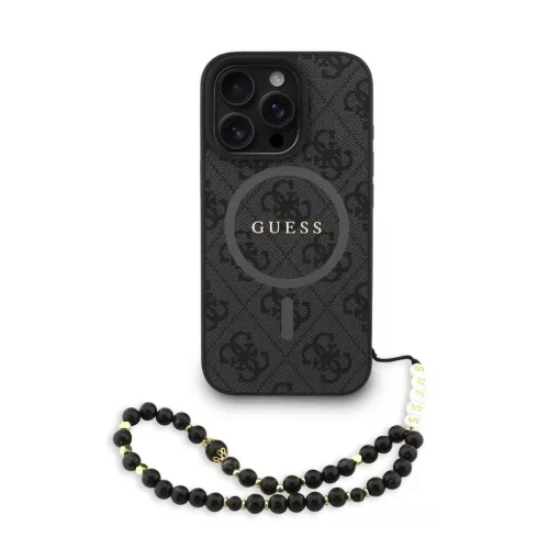 Guess PU Leather 4G Colored Ring Strap MagSafe tok iPhone 16 Pro készülékhez fekete