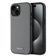   DKNY PU Leather Silver Metal Logo Magsafe tok iPhone 14 készülékhez szürke