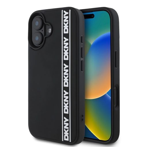 DKNY 3D Rubber Repeat Logo Line tok iPhone 16 készülékhez fekete