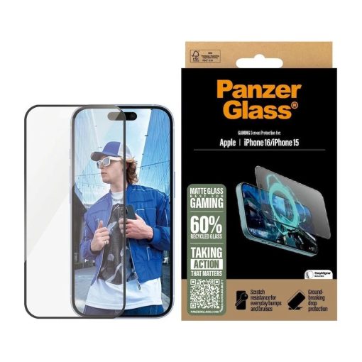 PanzerGlass Tempered Glass Gaming UWF kijelzővédő Apple iPhone 15/16 készülékhez fekete