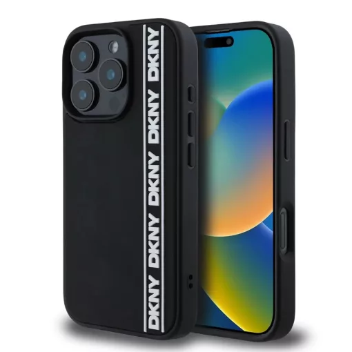 DKNY 3D Rubber Repeat Logo Line tok iPhone 16 Pro Max készülékhez fekete