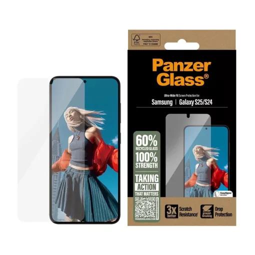 PanzerGlass UWF edzett üveg kijelzővédő Samsung Galaxy S25 készülékhez, átlatszó