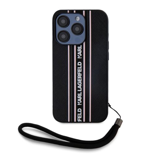 Karl Lagerfeld PU Saffiano Athleisure Stripe and Strap tok iPhone 15 Pro készülékhez rózsaszín