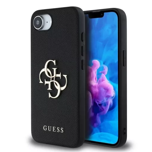 Guess PU Grained 4G Metal Logo tok iPhone 16e/17e készülékhez fekete