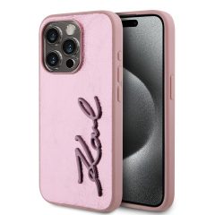   Karl Lagerfeld Wrinkled PU Signature Logo tok iPhone 15 Pro készülékhez rózsaszín