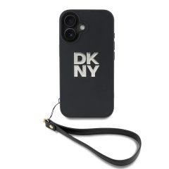   DKNY PU Leather Stack Logo csuklópántos tok iPhone 16 készülékhez fekete