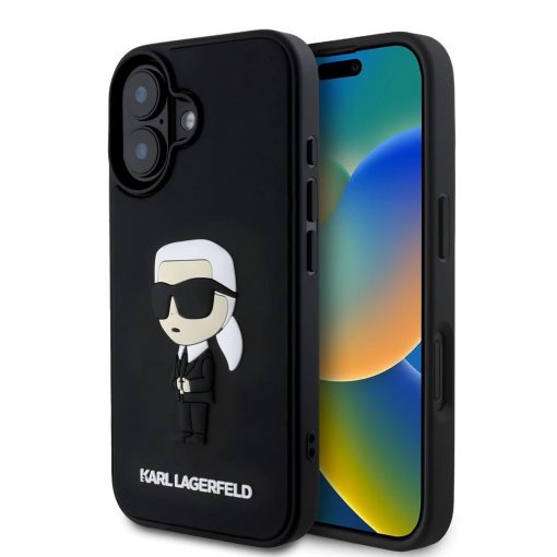 Karl Lagerfeld 3D Rubber Ikonik tok for iPhone 16 készülékhez fekete