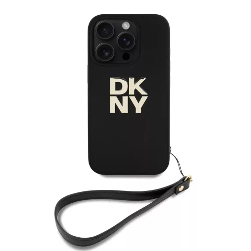 DKNY PU bőr Stack Logo csuklópántos tok az iPhone 16 Pro Max készülékhez fekete