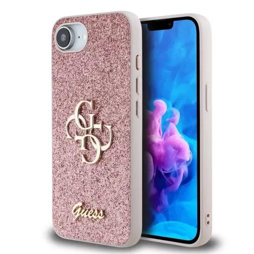 Guess PU Fixed Glitter 4G Metal Logo tok iPhone 16e/17e készülékhez rózsaszín