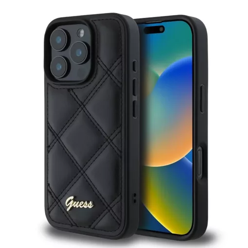 Guess PU bőr quilted tok iPhone 16 Pro Max készülékhez fekete