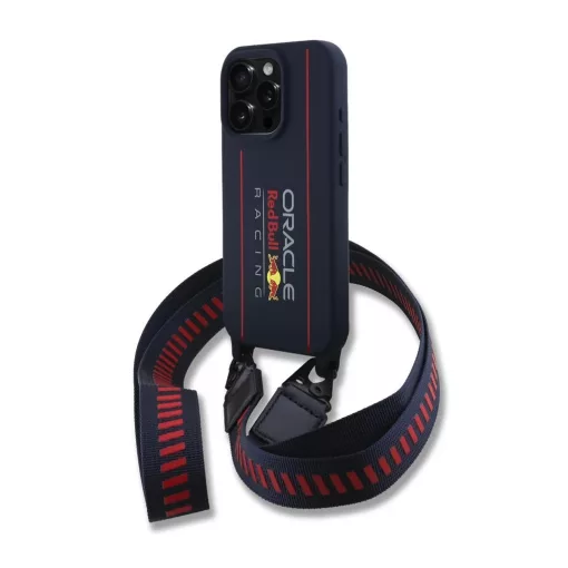 Red Bull Silicone Vertical Logo MagSafe Tok + Crossbody Strap for iPhone 16 Pro készülékhez tengerészkék