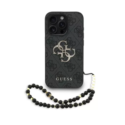Guess PU 4G Metal Logo Strap tok iPhone 15 Pro Max készülékhez fekete