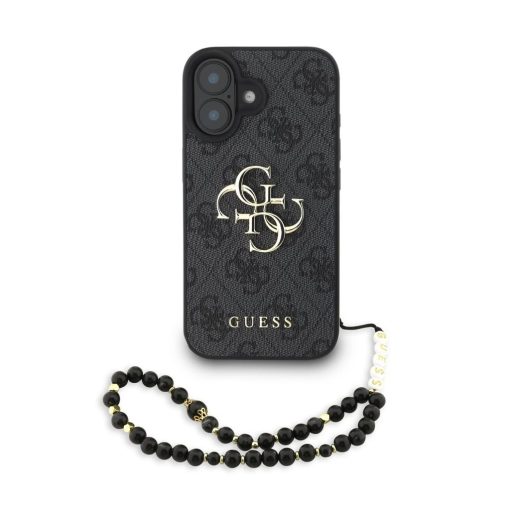 Guess PU 4G Metal Logo Strap tok iPhone 16 készülékhez fekete