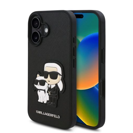 Karl Lagerfeld PU Saffiano Karl and Choupette tok iPhone 16 készülékhez fekete