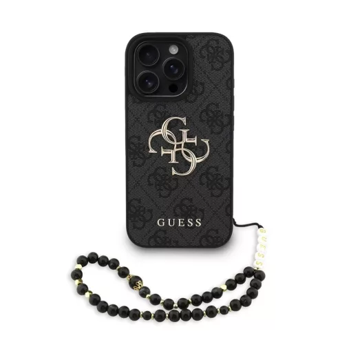 Guess PU 4G Metal Logo Strap tok iPhone 16 Pro Max készülékhez fekete