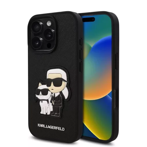 Karl Lagerfeld PU Saffiano Karl and Choupette tok iPhone 16 Pro Max készülékhez fekete