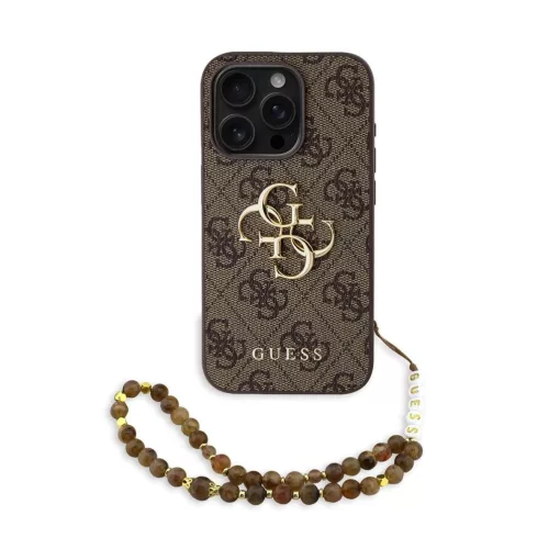 Guess PU 4G Metal Logo Strap tok iPhone 15 Pro készülékhez barna