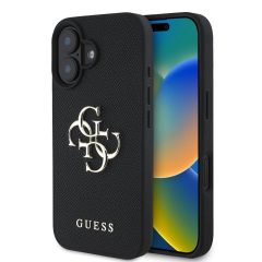   Guess PU Grained 4G Metal Logo tok iPhone 16 készülékhez fekete