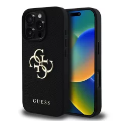   Guess PU Grained 4G Metal Logo tok iPhone 16 Pro Max készülékhez fekete