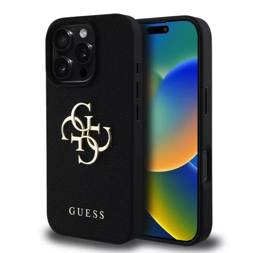 Guess PU Grained 4G Metal Logo tok iPhone 16 Pro Max készülékhez fekete