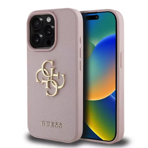 Guess PU Grained 4G Metal Logo tok iPhone 15 Pro készülékhez – rózsaszín
