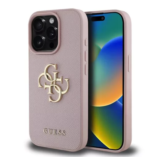 Guess PU Grained 4G Metal Logo tok iPhone 15 Pro Max készülékhez rózsaszín