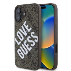  Guess PU bőr 4G Big Love Logo MagSafe tok iPhone 16 készülékhez barna
