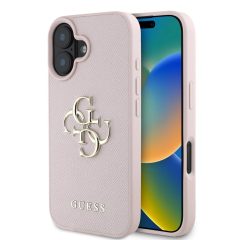   Guess PU barázdált 4G Metal Logo tok iPhone 16 készülékhez rózsaszín