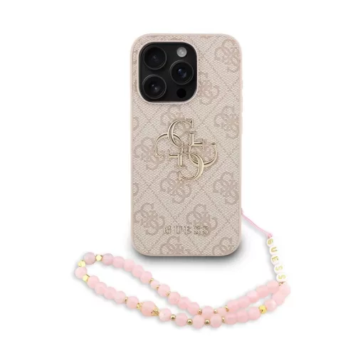 Guess PU 4G Metal Logo Strap tok iPhone 15 Pro Max készülékhez rózsaszín