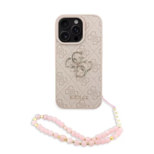 Guess PU 4G Metal Logo Strap tok iPhone 16 Pro Max készülékhez rózsaszín