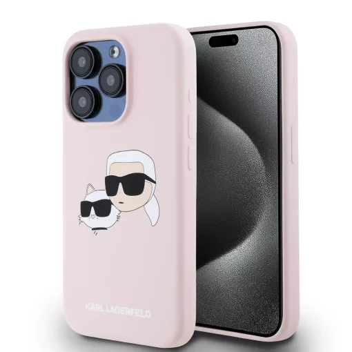 Karl Lagerfeld Liquid Silicone Double Heads MagSafe tok iPhone 15 Pro Max készülékhez rózsaszín