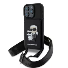   Karl Lagerfeld Saffiano Crossbody Strap Karl and Choupette tok iPhone 16 Pro készülékhez fekete