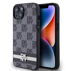   DKNY PU Leather Checkered Pattern and Stripe tok iPhone 14 készülékhez fekete