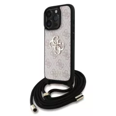   Guess PU 4G Metal Logo vállpántos tok iPhone 15 Pro készülékhez rózsaszín